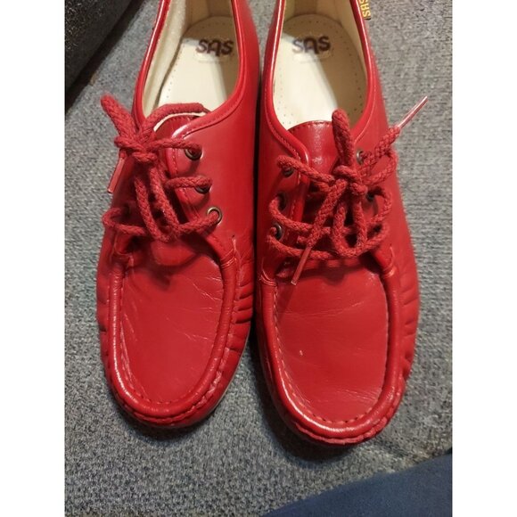 SAS Bounce Red Leather Lace Up Moccasins Genuine Shoes Womens Size 9.5 Comfort - Picture 9 of 10